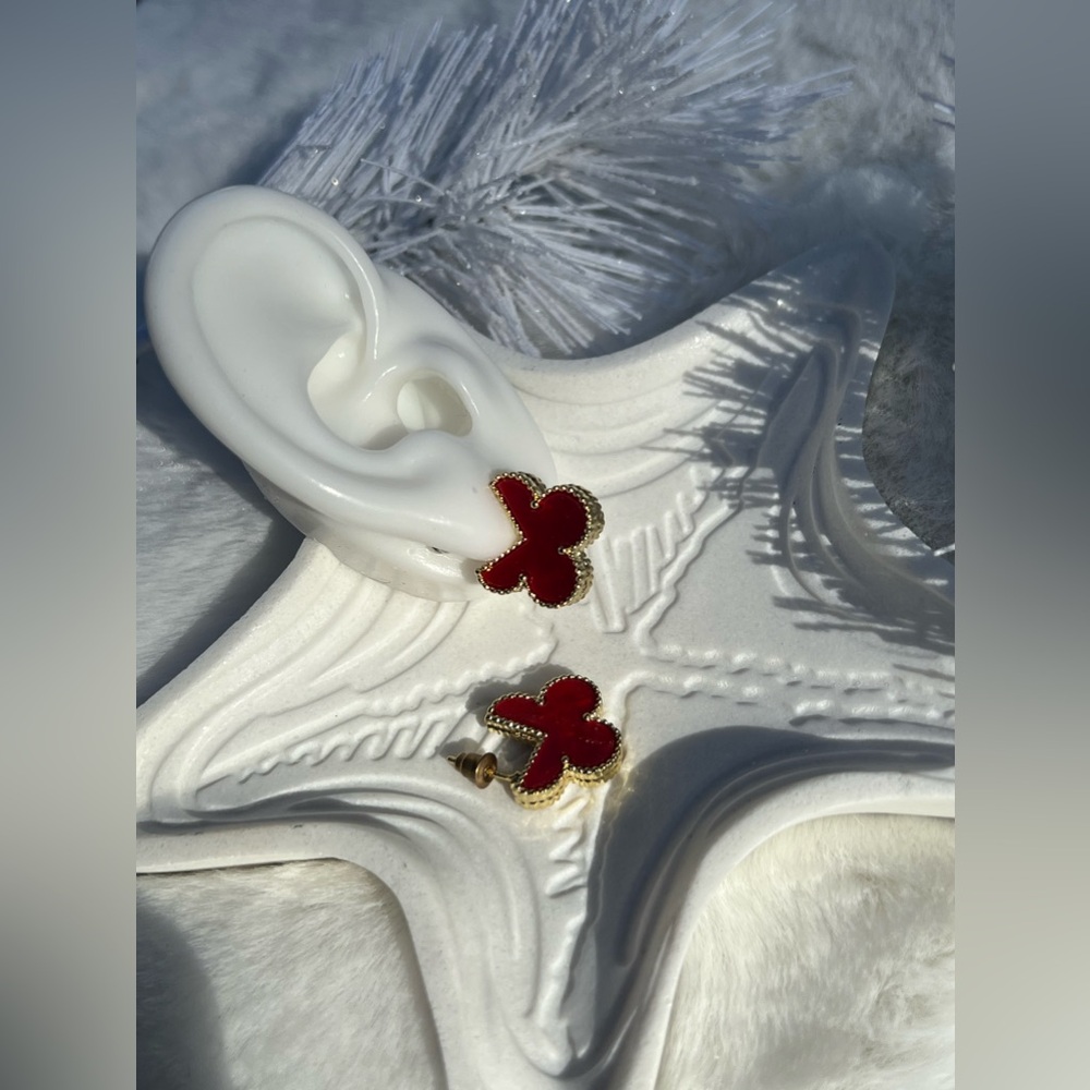 Red with Gold accents Clover earrings
